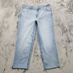Maurices M Jeans Womens 16 SHORT Blue Mid Rise Slim Straight Ankle Raw Cut Hem